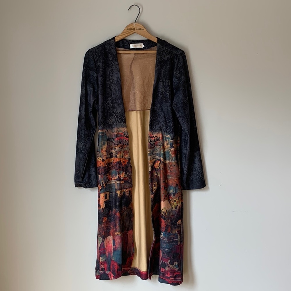LONGLINE Jacket City Scape Simply Couture Women’s Long Sleeve Size Small